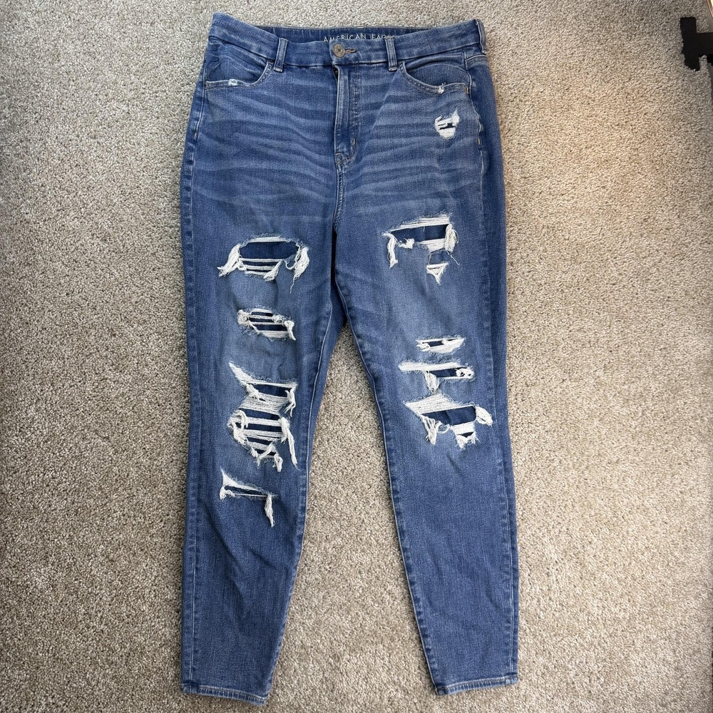 American Eagle Outfitters Dream Jean Jegging Jeans Womens 14 Med Wash Distressed